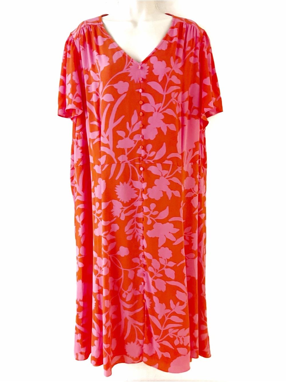 Talbots Red and Pink Floral Button-Front Maxi Dress